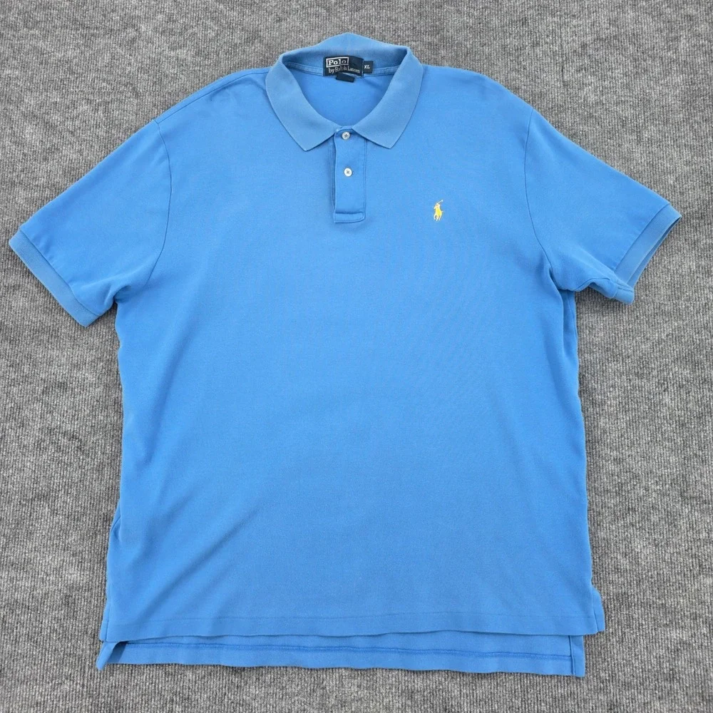 Polo Ralph Lauren Mens XL Blue Short Sleeve Cotton Polo Shirt Yellow Pony Logo